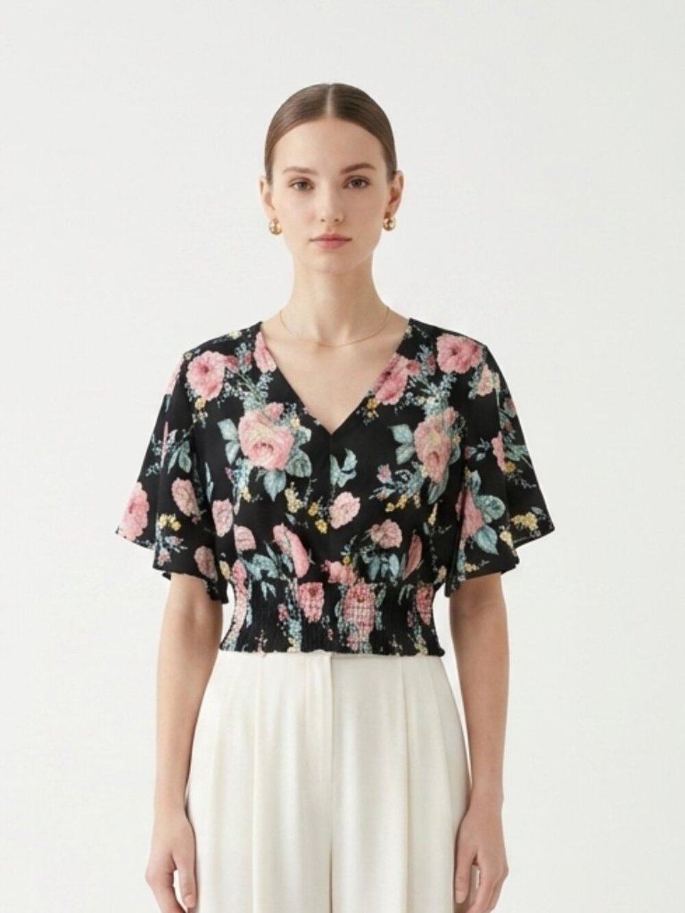 AZ Blouse Black Pink Floral Coquette Summer Festival L/XL